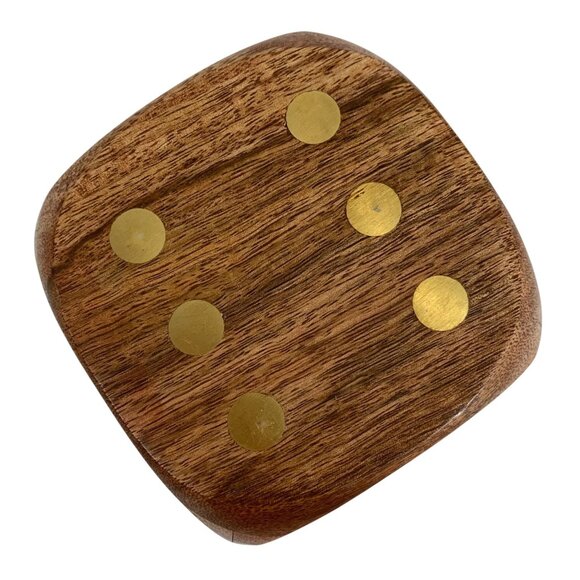 Jumbo Wooden Dice Decor Brass Inlays Handcrafted In India Decor Paperweight NWOT - Picture 4 of 4
